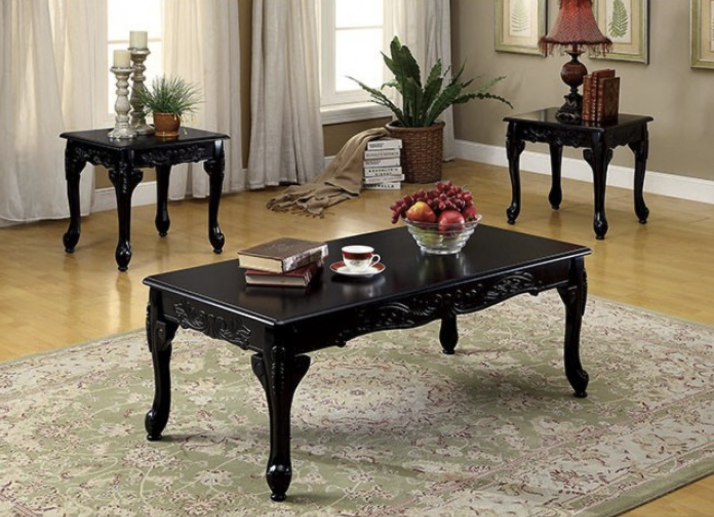 Cheshire Traditional 3 Piece Accent Table Set in Black