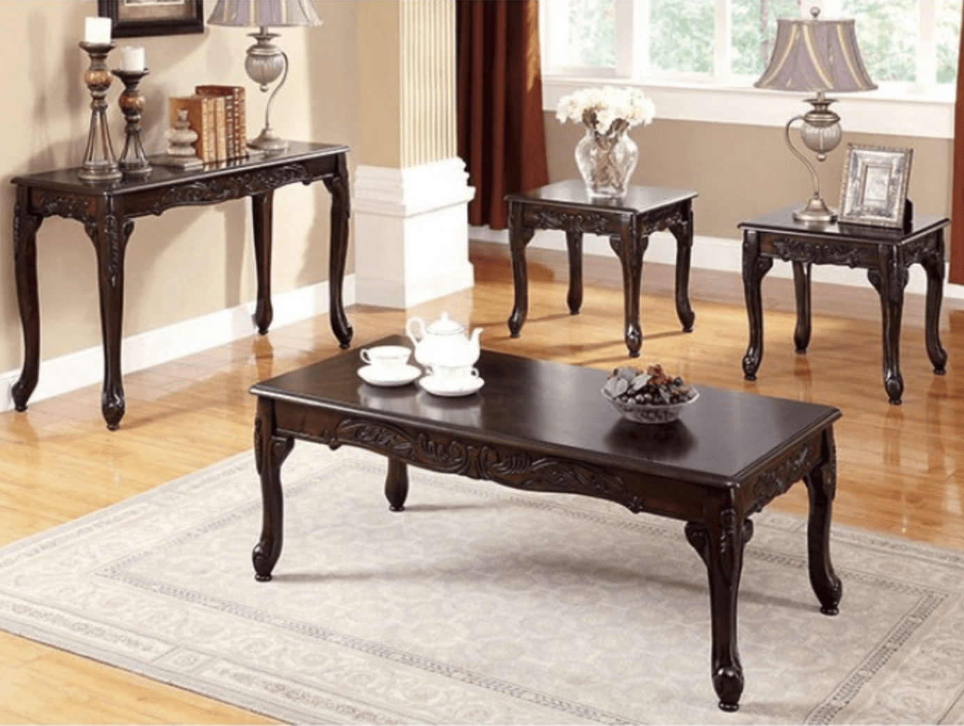 Cheshire Traditional 3 Piece Accent Table Set in Brown