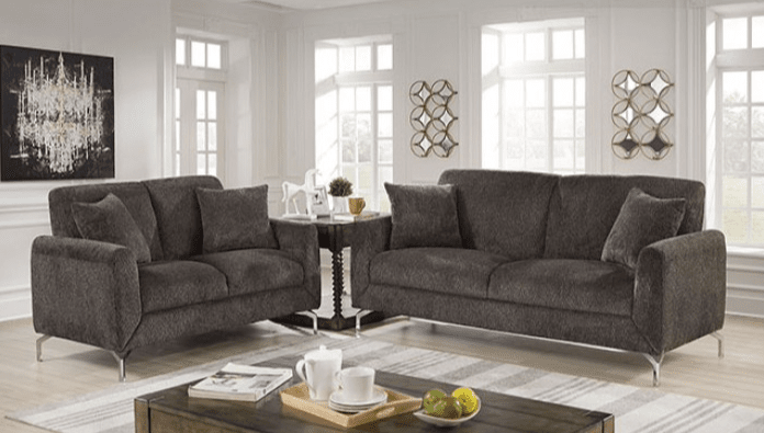 Lauritz Transitional Dark Gray Upholstered Sofa & Loveseat Set