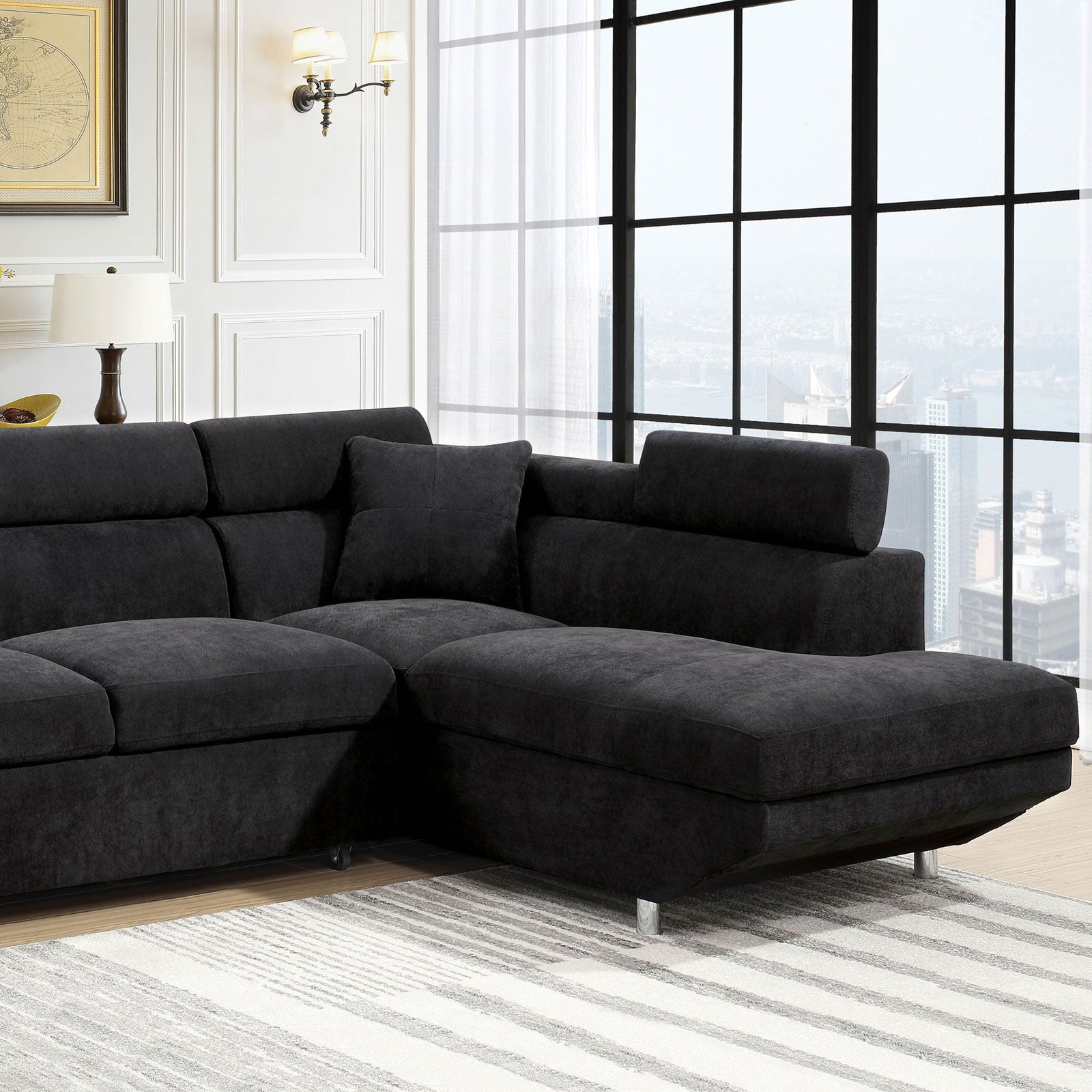 Foreman Plush Black Sectional W- Pull Out Sleeper