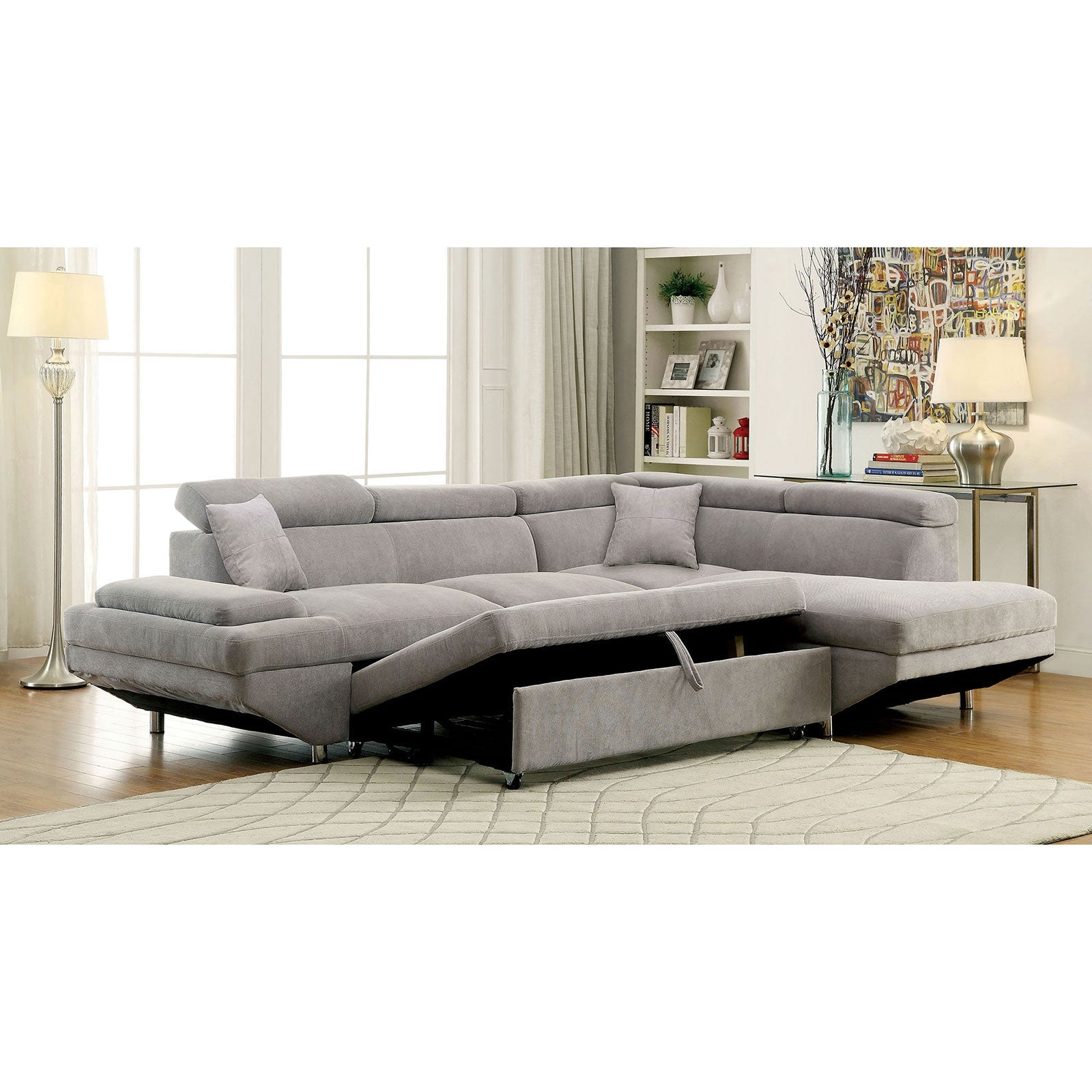 Foreman Plush Black Sectional W- Pull Out Sleeper
