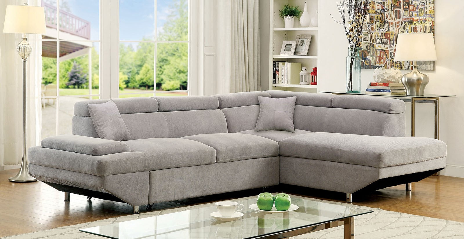 Foreman Plush Grey Sectional W- Pull Out Sleeper