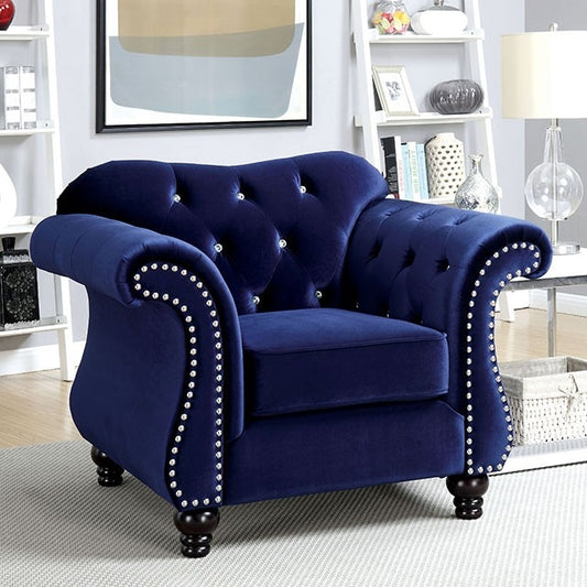 Jolanda Glam Style Plush Blue Button Tufted Chair