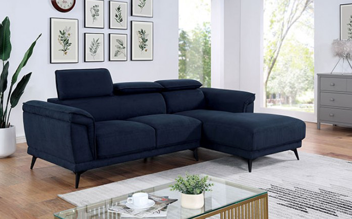 Napanee Sectional w- Adjustable Headrests in Navy Blue