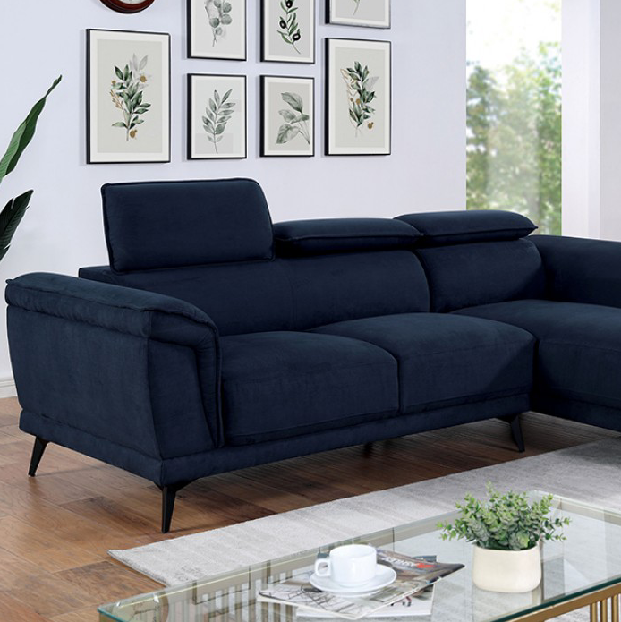 Napanee Sectional w- Adjustable Headrests in Navy Blue