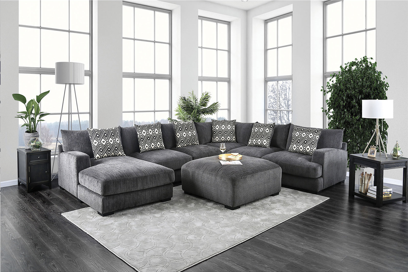 Kaylee Contemporary Gray Fabric Upholstered Large Scale U Shape Sectional By Furniture Of America Cm6587 Left Facing Chaise When