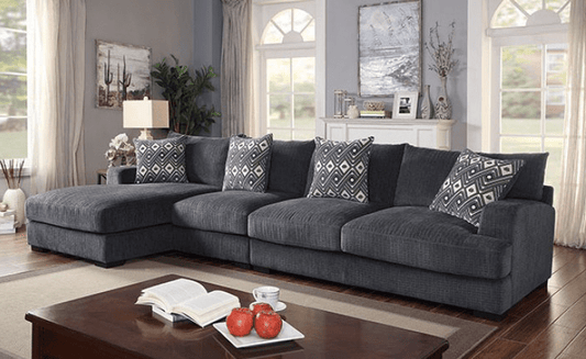 Kaylee Plush Large Gray L-Sectional w- Fitted Pillow Back