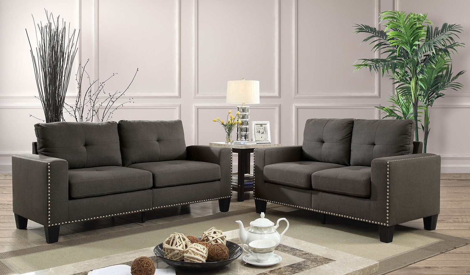 Attwell Modern Victorian Style Sofa & Loveseat Set