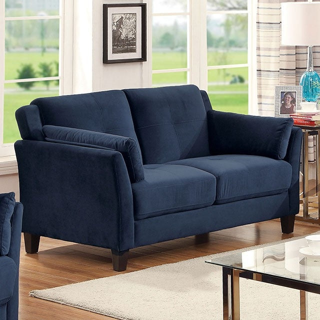Ysabel Transitional Style Navy Blue Upholstered Sofa