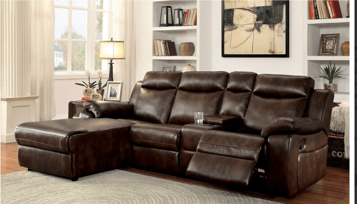 Hardy Reclining Sectional W- Push Back Chaise in Brown