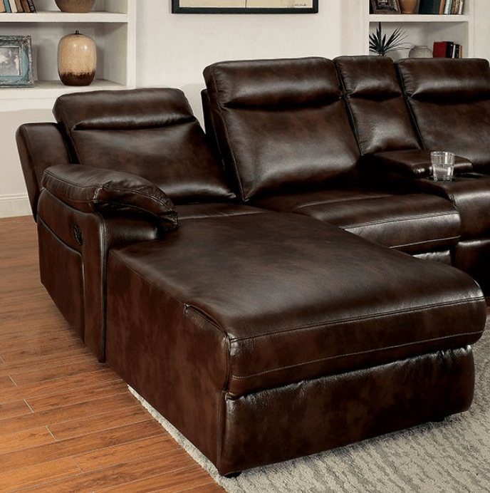 Hardy Reclining Sectional W- Push Back Chaise in Brown