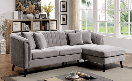 Goodwick Modern Chesterfield Style Sectional in Grey Chenille