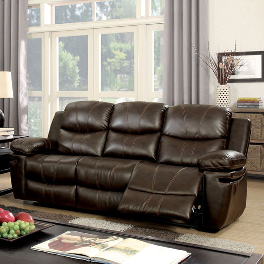 Listowel Transitional Brown Leather Reclining Sofa
