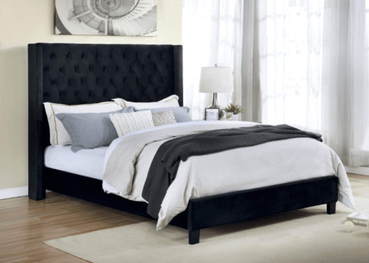 Ryleigh Queen Button Tufted Wingback Bed in Black