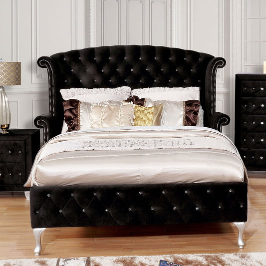Alzir Glam Style Queen Size Platform Bed in Black