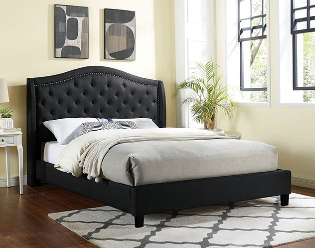 Carly Transitional Style Button Tufted King Platform Bed in Black