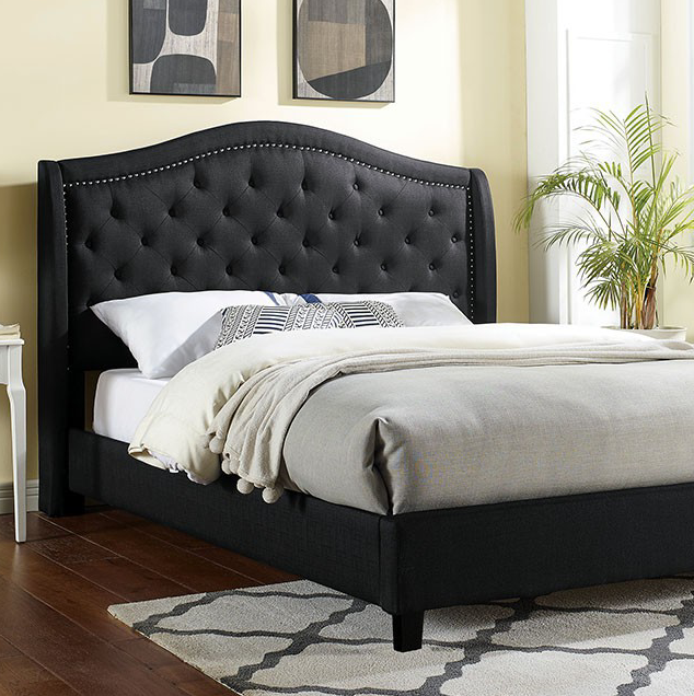 Carly Transitional Style Button Tufted King Platform Bed in Black