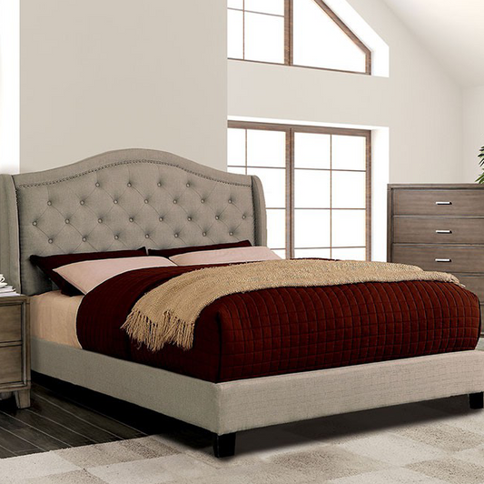 Carly Transitional Style Button Tufted Queen Platform Bed