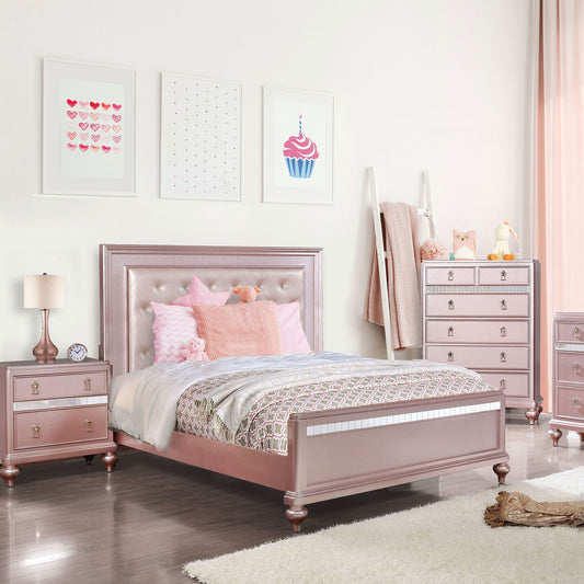 Avior Rose Gold Button Tufted Queen Bed