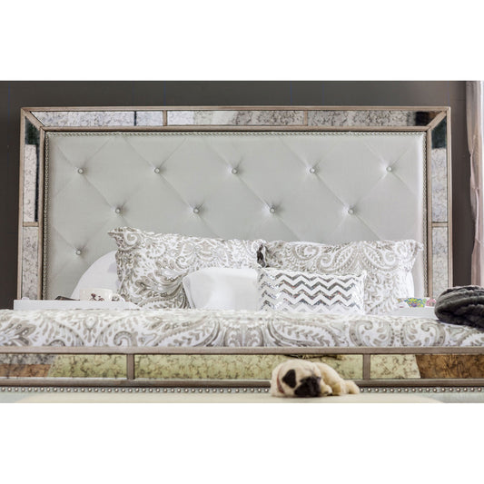 Loraine Glam Style Queen Bed with Antique Mirror Accents - Furniture of America 7195