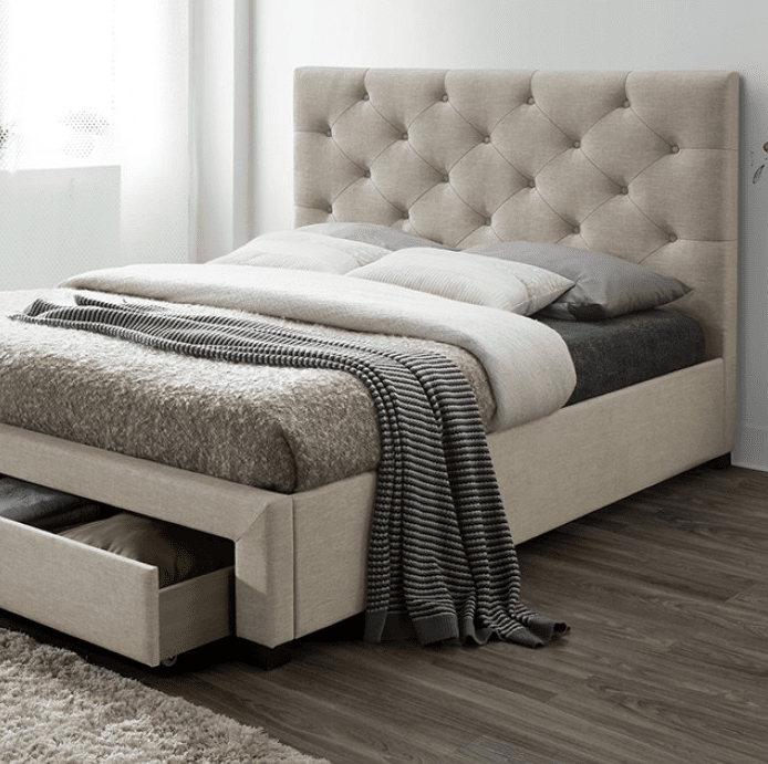 Sybella Upholstered Storage Bed in Beige