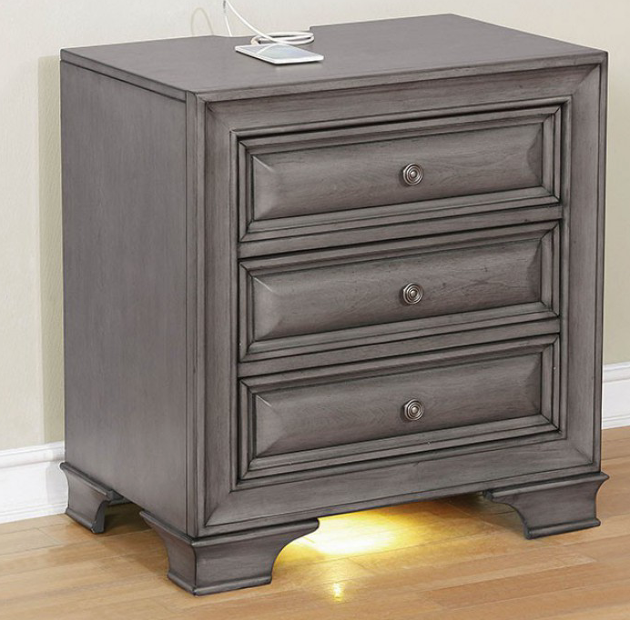 Brandt 3-Drawer Nightstand with Cedar Lined Drawers in Gray