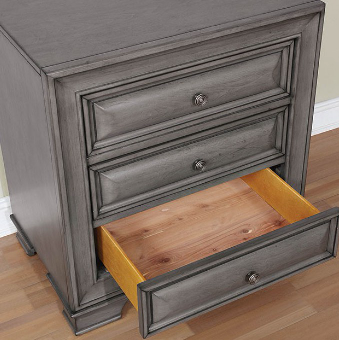 Brandt 3-Drawer Nightstand with Cedar Lined Drawers in Gray