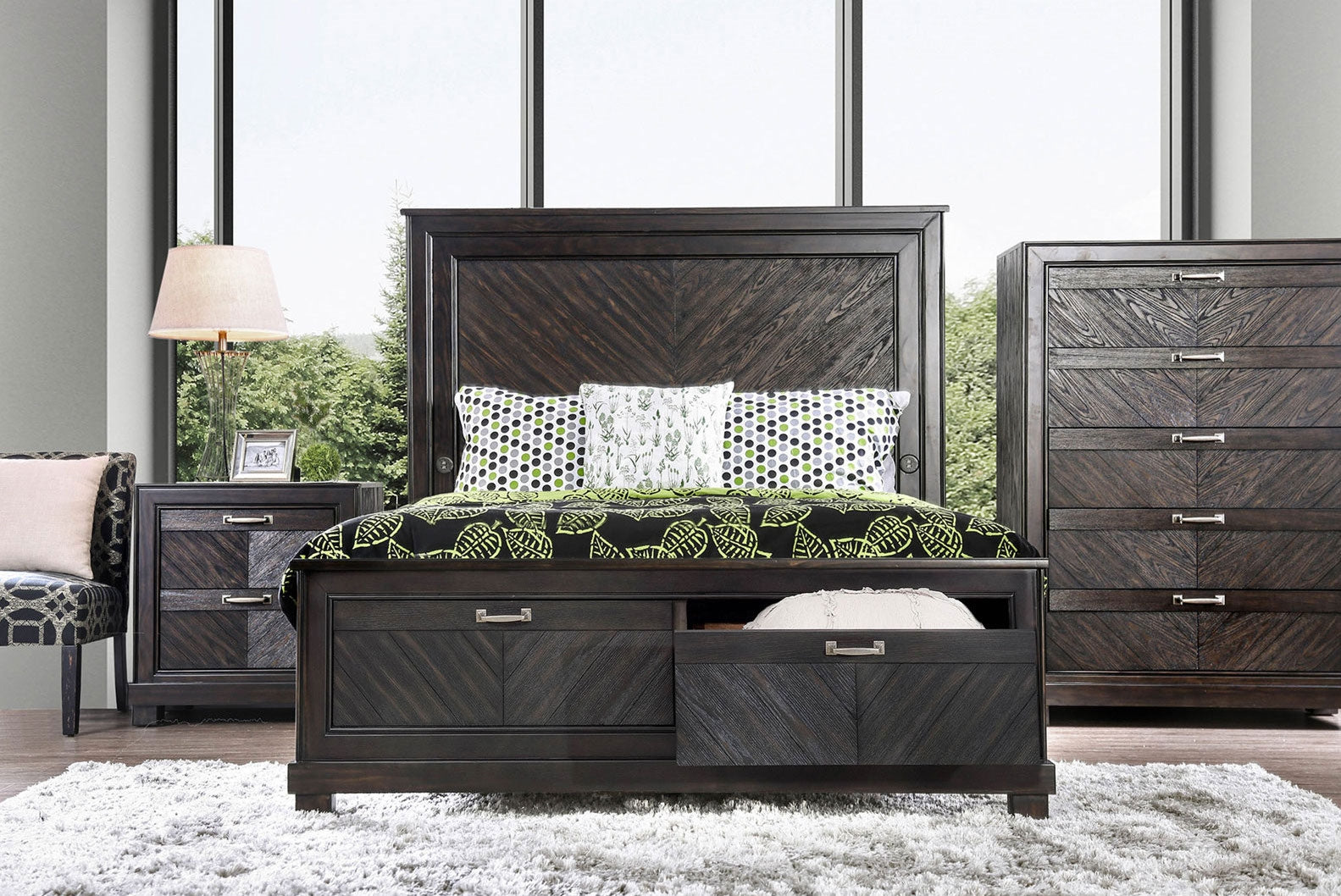 Argyros Transitional Style Espresso Finish Queen Storage Bed