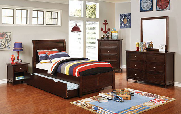 Brogan Transitional Youth Twin Panel Bed in Cherry