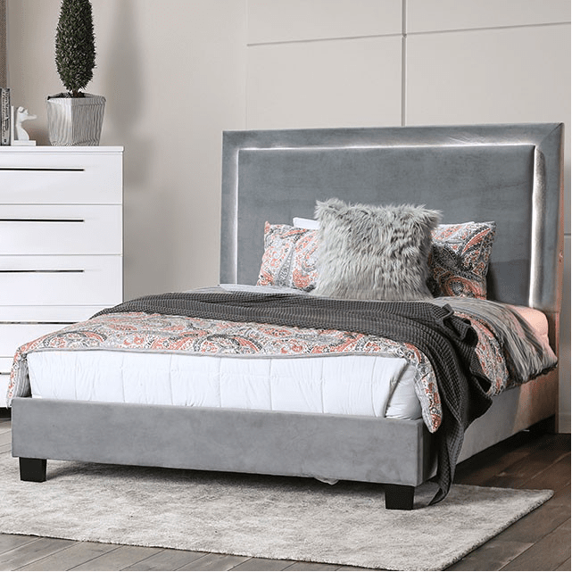 Erglow Plush Upholstered Platform Bed w- Touch LED Lighting