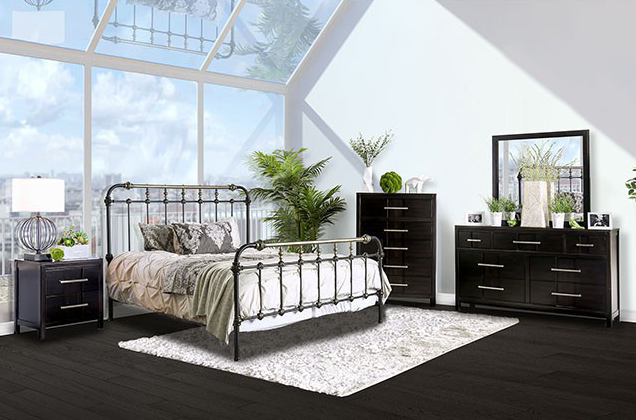 Riana Transitional Metal Bed in Antique Black