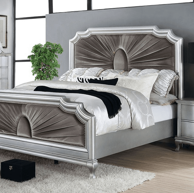 Aalok Glam Style Queen Bed in Warm Gray
