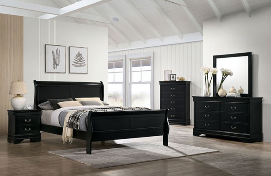 Marx III Louis Philippe Style Black Queen Bed