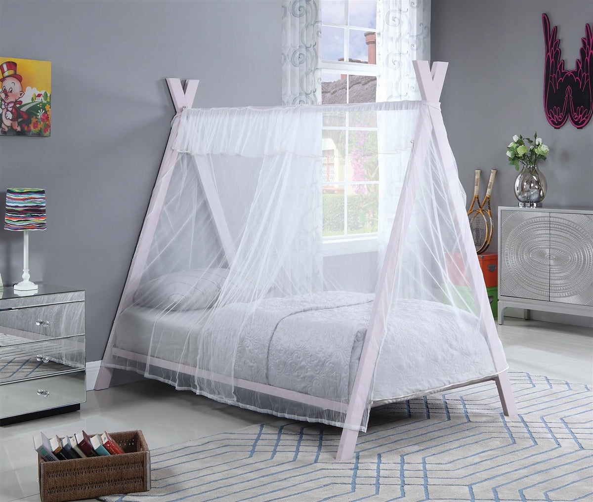 Morgan Twin Tent Bed in Light Pink Finish