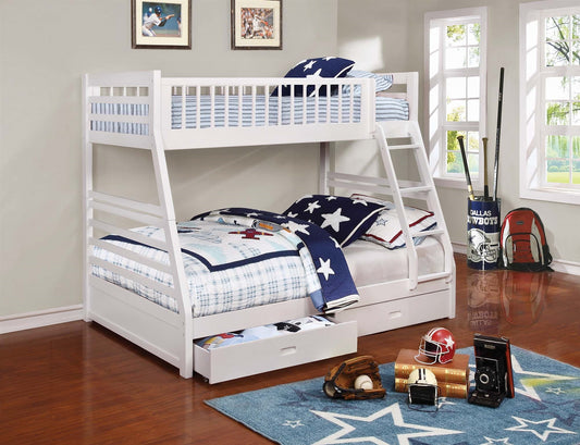 Rivers Twin over Full Bunk Bed with 2 Drawers and Attached Ladder - White