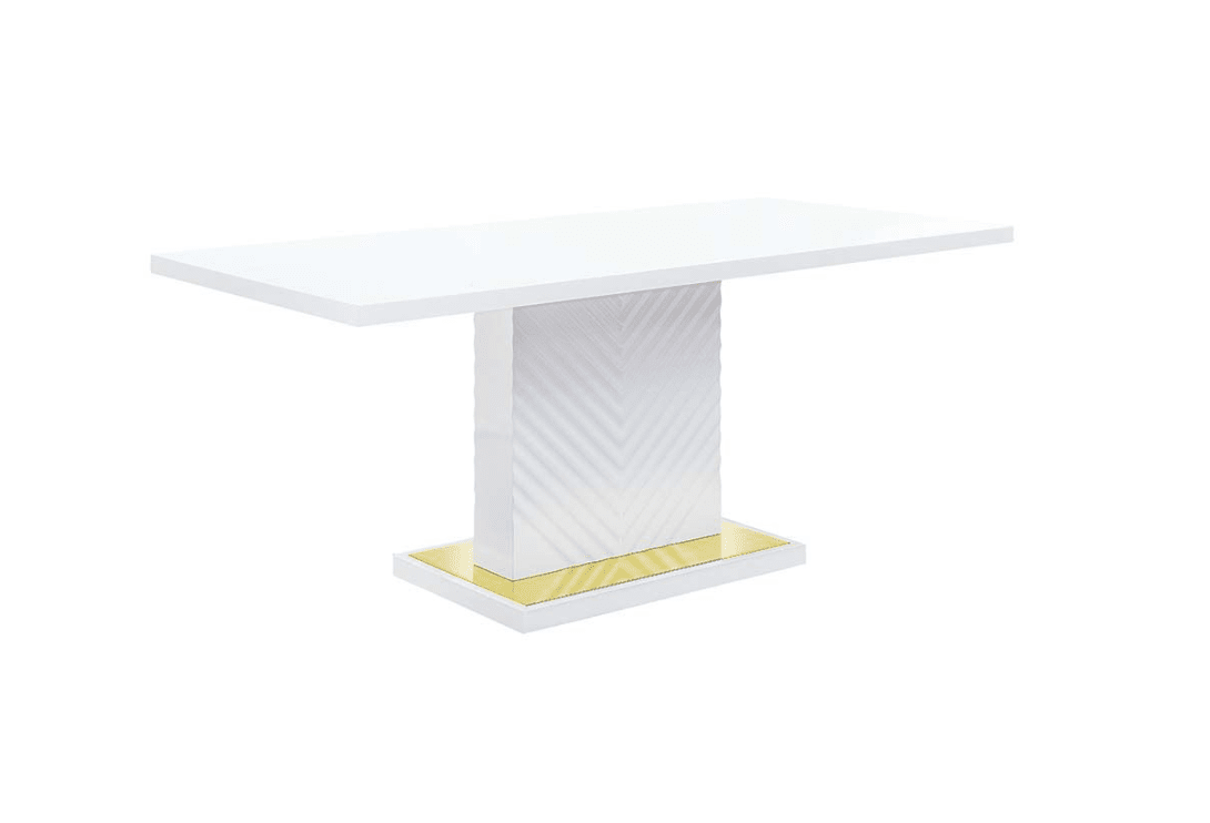Gaines Modern High Gloss Dining Table- White & Gold
