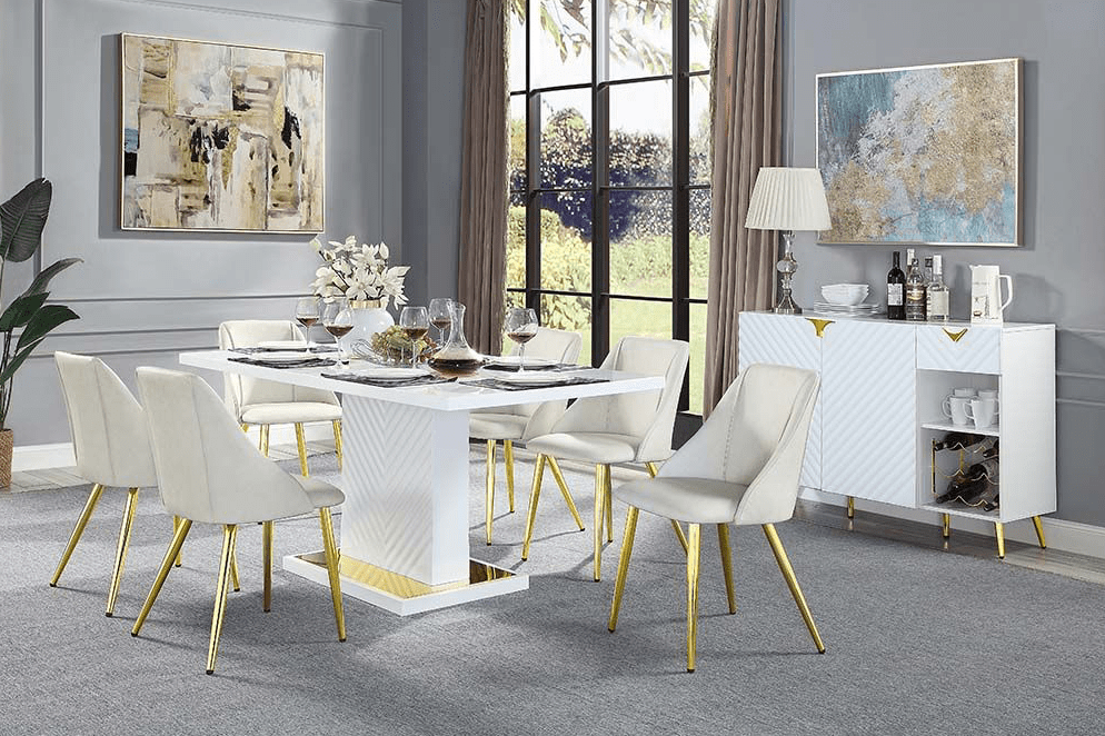 Gaines Modern High Gloss Dining Table- White & Gold