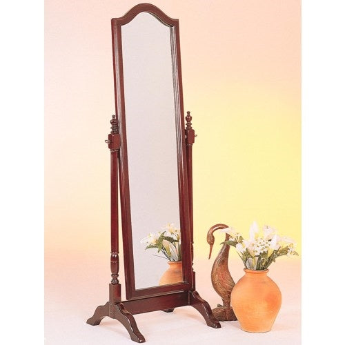 Cheval Mirror With Oval Top In Red Brown Finish