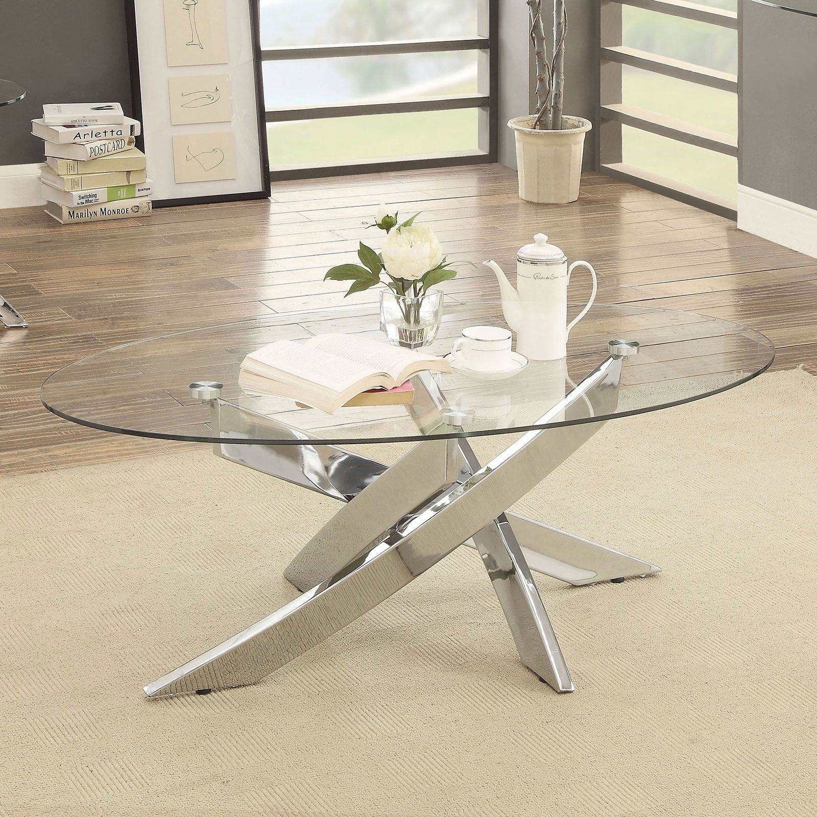 Laila Contemporary Oval Glass Coffee Table
