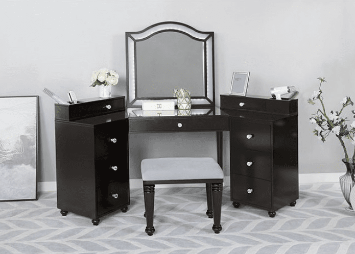 Tracie Glam Style Vanity Set in Obsidian