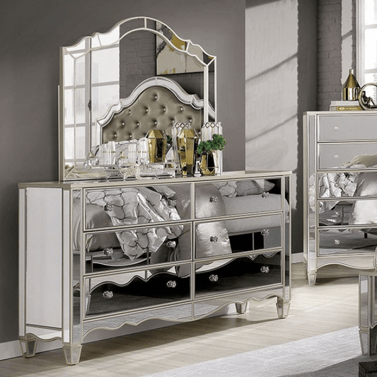 Eliora Glam Style Mirrored 6-Drawer Dresser