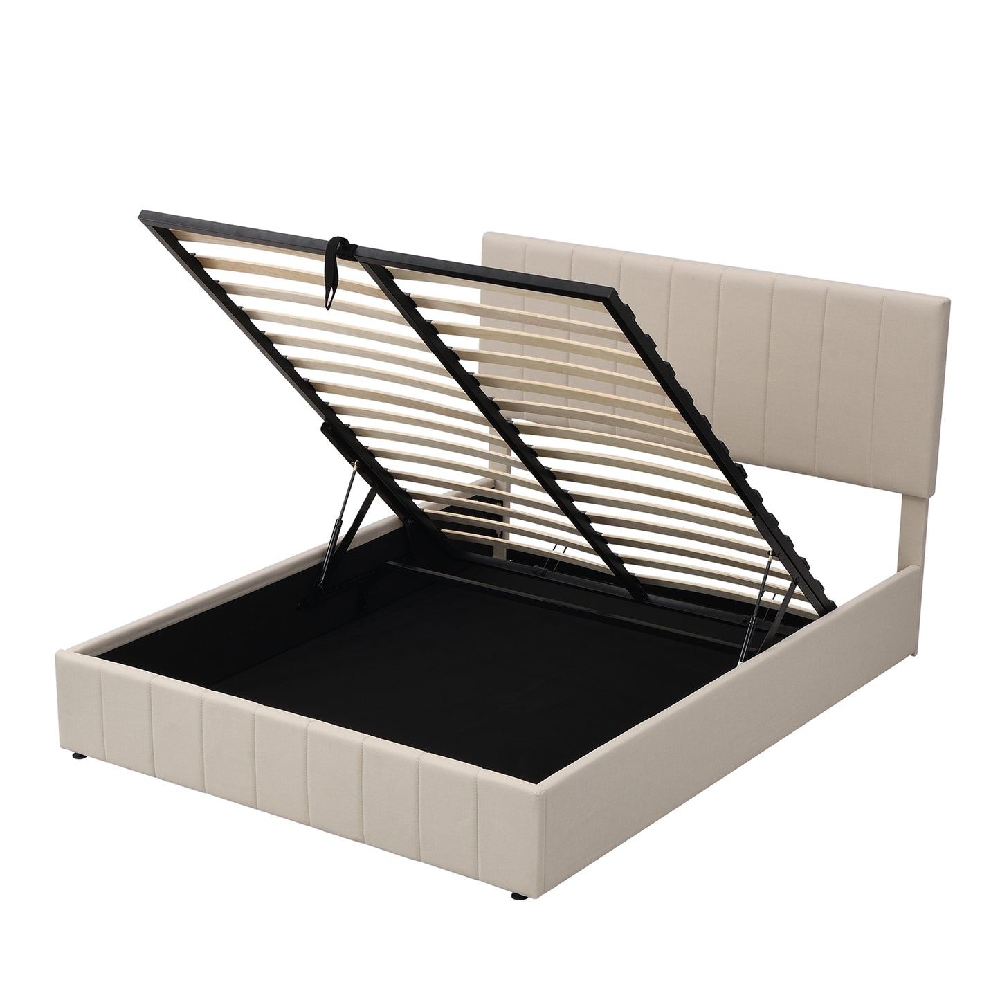 Destiny II Full Size Beige Linen Platform Bed with Storage