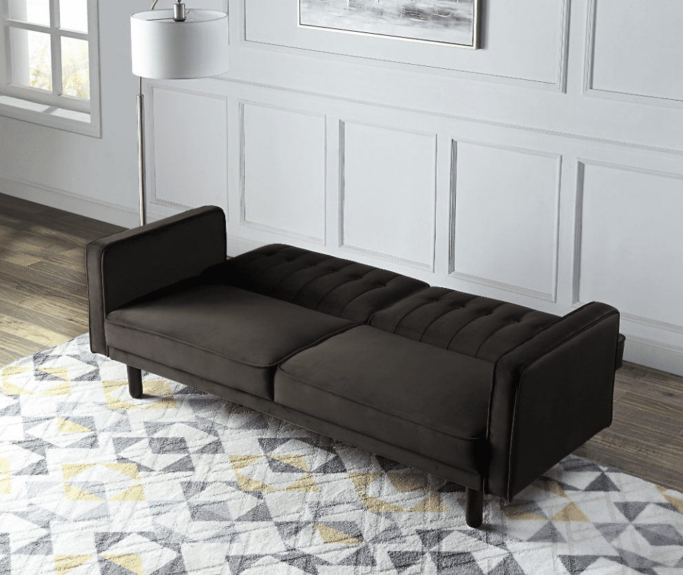 Qinven Dark Brown Velvet Convertible Sofa