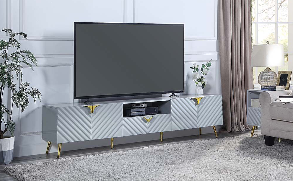 ACME Gaines TV Stand, White High Gloss Finish LV01134