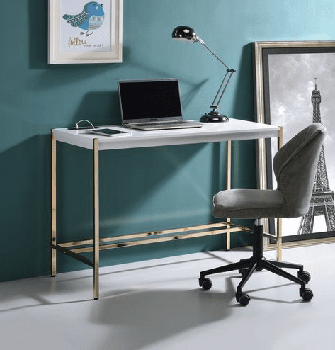 Midriaks High Gloss Writing Desk - White & Gold