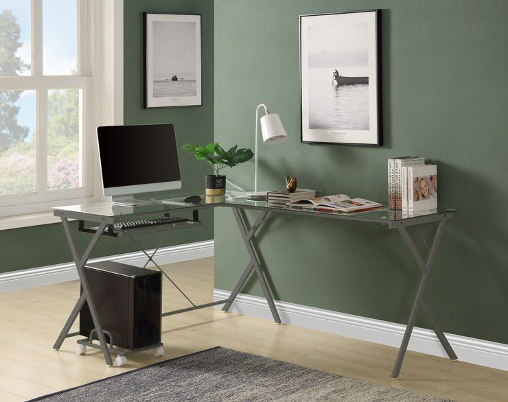 Dazenus Corner L Shape Computer Desk - Grey-Clear