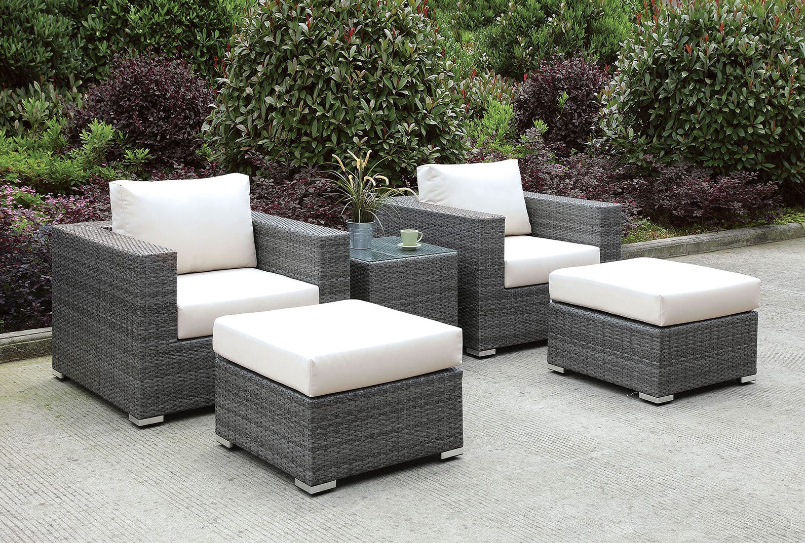 Somani 5 Piece Patio Chair, Ottoman, Table Set - Furniture of America