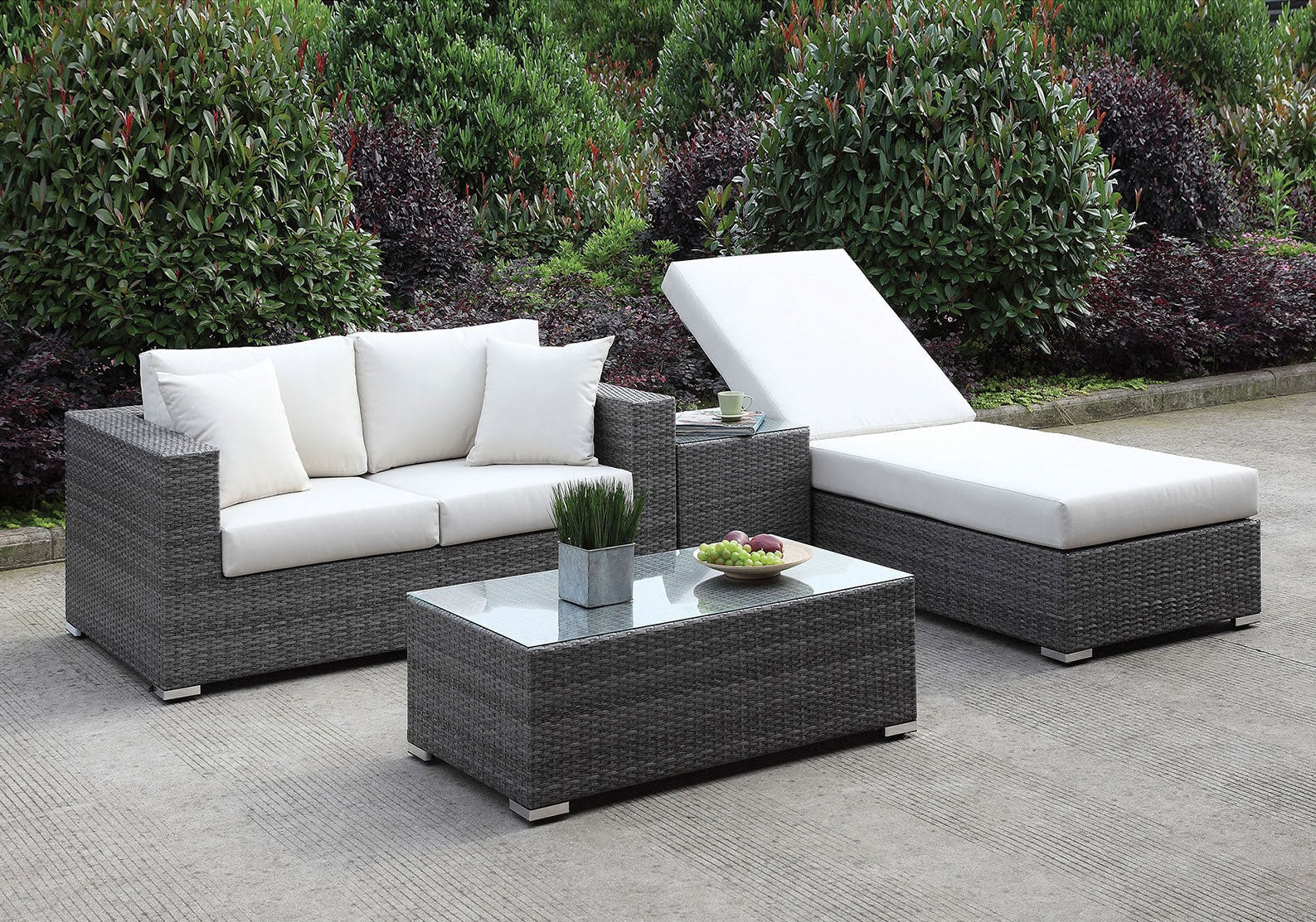 Somani 4pc Grey Wicker Patio Set - Furniture of America