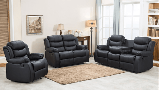 Boone 2 Piece Motion Sofa & Loveseat Set w- Drop Down Console - Black