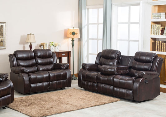 Boone 2 Piece Motion Sofa & Loveseat Set w- Drop Down Console - Brown